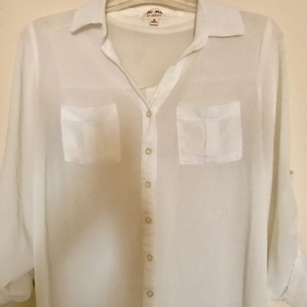 White see through button up shirt